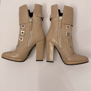 Giuseppe Zanotti Patent Leather Nude Buckle Studs High Heel Boots EU 37 US 7.5